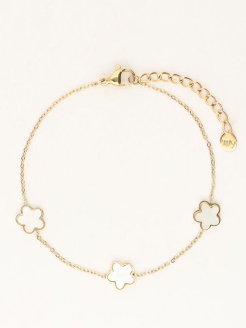 Minimalistisches Armband mit drei Perlmuttblumen