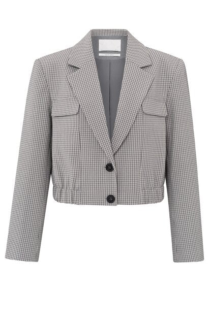 Woven checked short blazer jacket