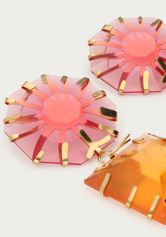 Statement-Ohrringe mit pink und orangefarbenen Steinen